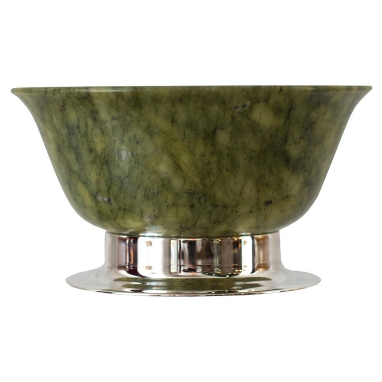 LARGE JADE BOWL ON A 925 STERLING SILVER BASE