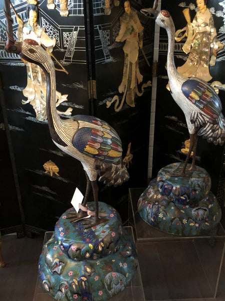 ANTIQUE PAIR OF CHINESE CLOISONNÉ CRANES