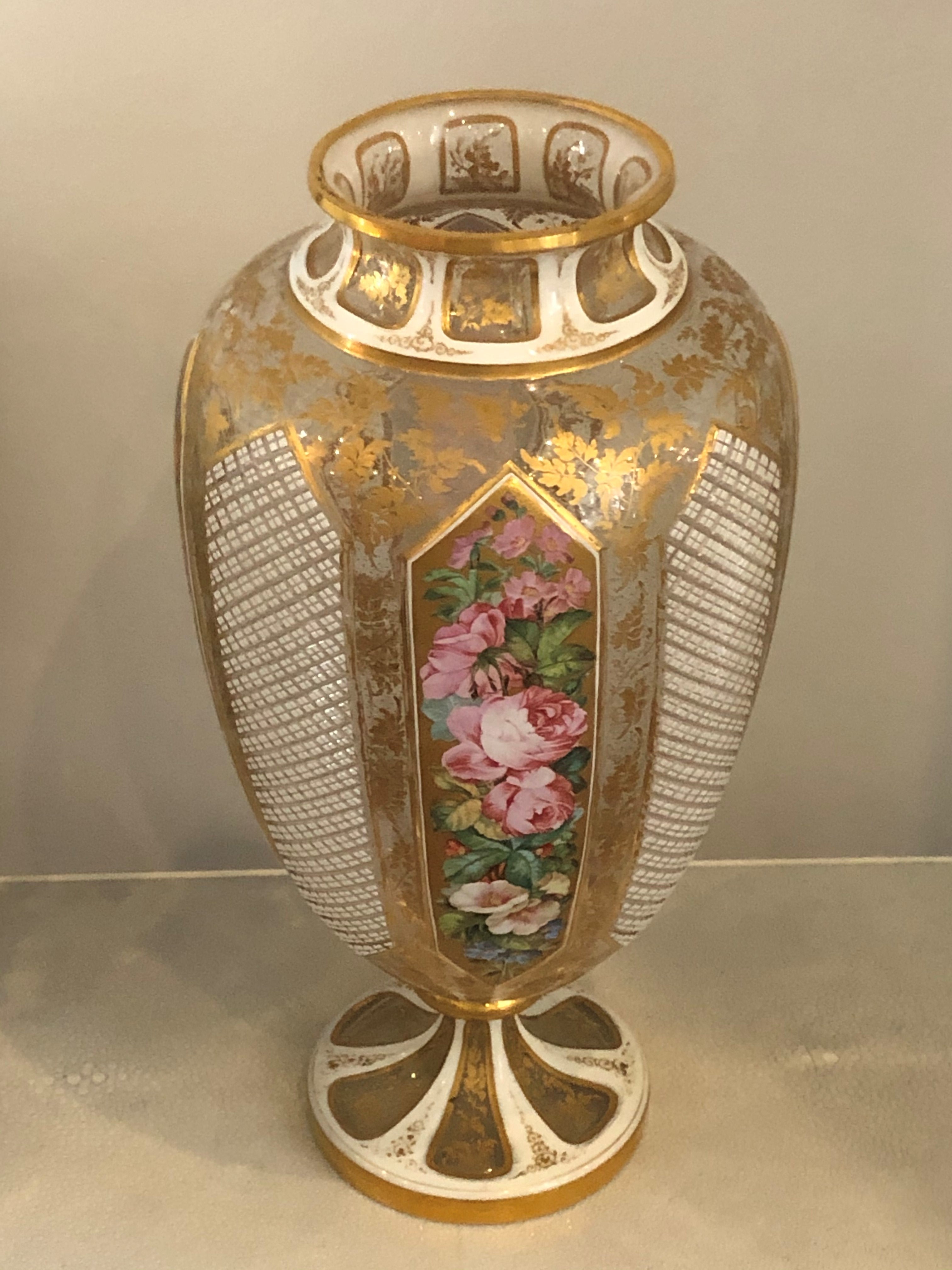 ANTIQUE MOSER VASE WITH FLOWERS