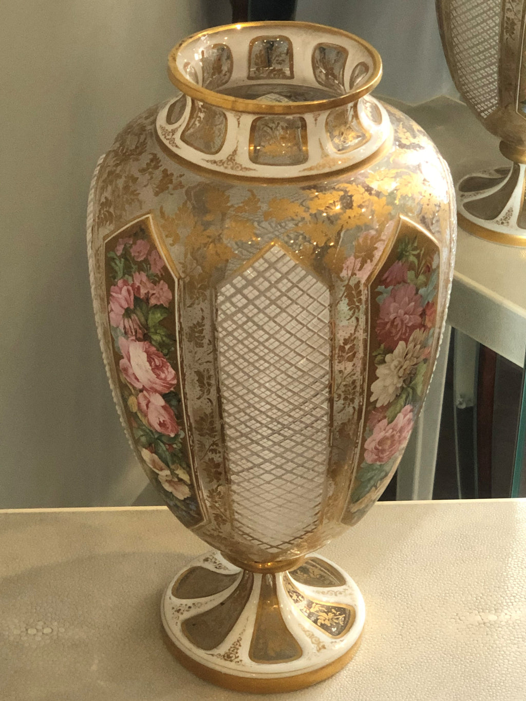 ANTIQUE MOSER VASE WITH FLOWERS