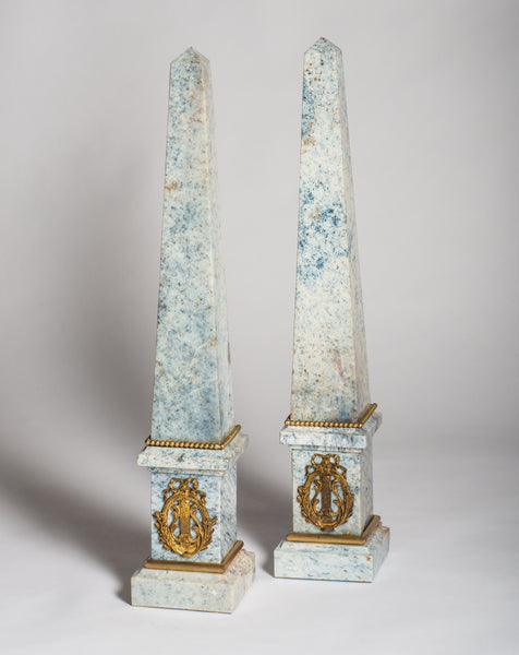 A pair of magnificent Antique French Empire blue Jasper obelisks with original ormolu.