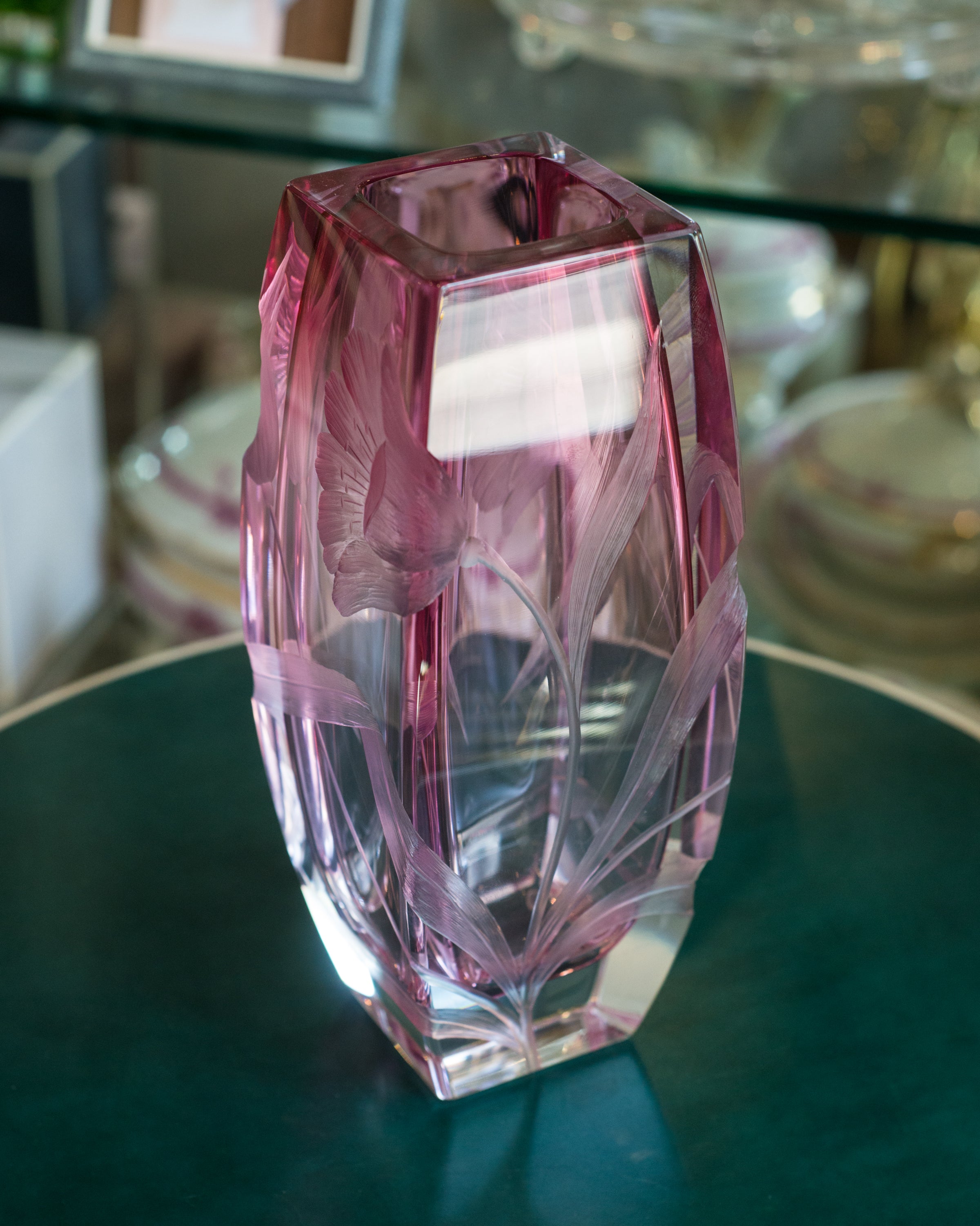 CONTEMPORARY ROSALIN PINK MOSER BLOSSOM VASE