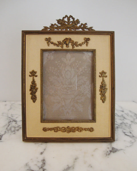 ANTIQUE FRENCH BRONZE & GOLD SILK FRAME