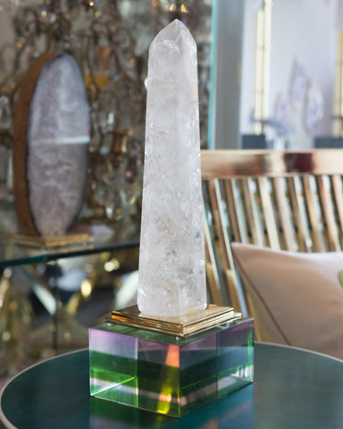 STUDIO MAISON NURITA ROCK CRYSTAL OBELISK ON A BRASS STAND