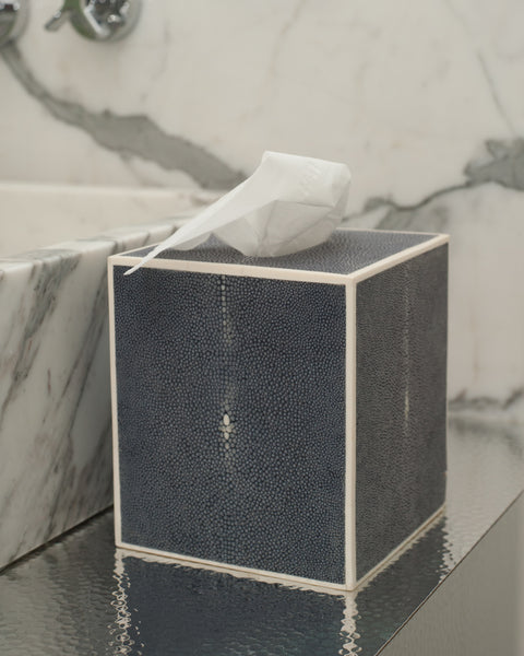Shagreen Navy Tissue Box with Bone Trim