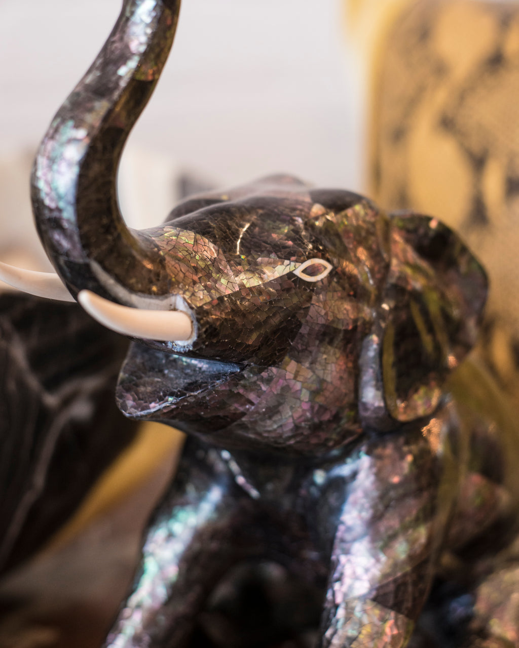 CONTEMPORARY TAHITIAN MOTHER OF PEARL & BONE ELEPHANT