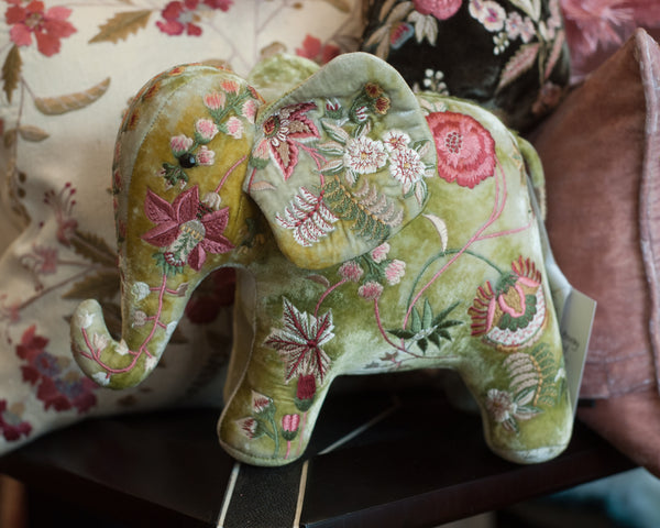 EMBROIDERED ELEPHANT IN MADAME BOVARY SHADED MINT VELVET