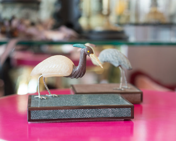 Semi Precious Stone Crane on a Shagreen Base