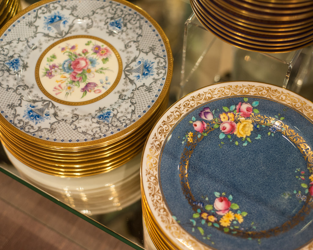 ANTIQUE SET OF 10 BLUE LIMOGES DISHES FOR CALDWELL