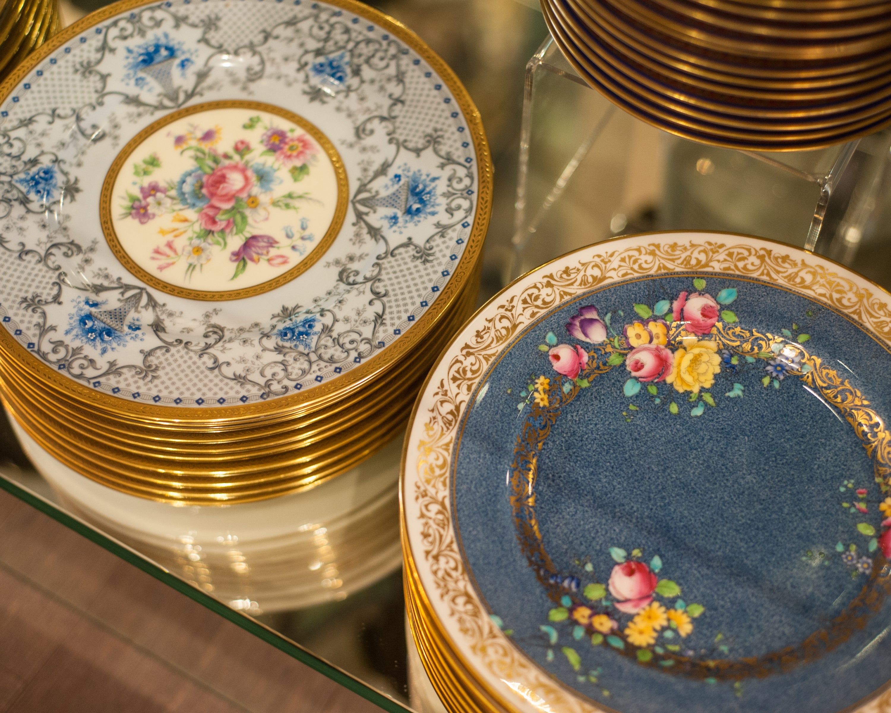 ANTIQUE SET OF 10 BLUE LIMOGES DISHES FOR CALDWELL