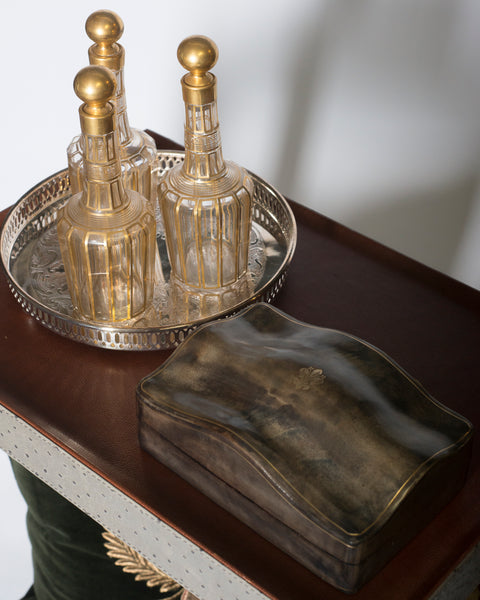 CONTEMPORARY OSTRICH PRINT LEATHER TELEPHONE TABLE