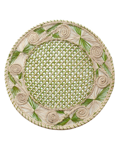 CONTEMPORARY SET OF 6 NATURAL AND GREEN RATTAN HANDWOVEN PLACEMATS