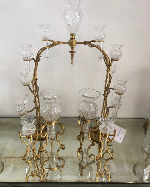 ANTIQUE BACCARAT BRASS & CUT CRYSTAL CENTERPIECE