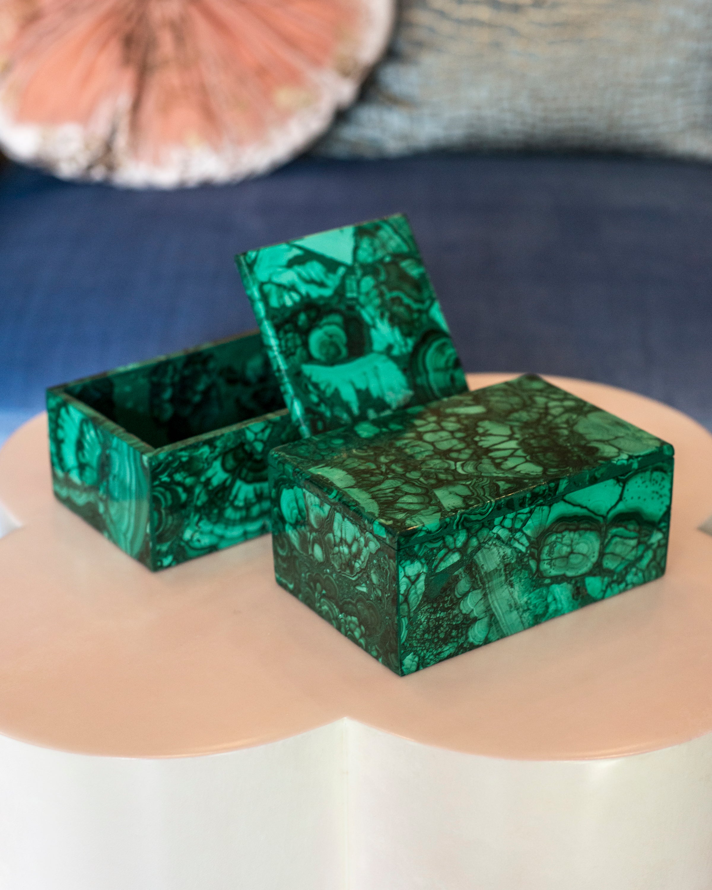 Bring St. Petersburg into your home with one of these Malachite boxes from Paris. The Winter Palace in Russia contains one of the most outstanding displays of this gemstone in a room called The Malachite Room, designed in the 1830’s.
