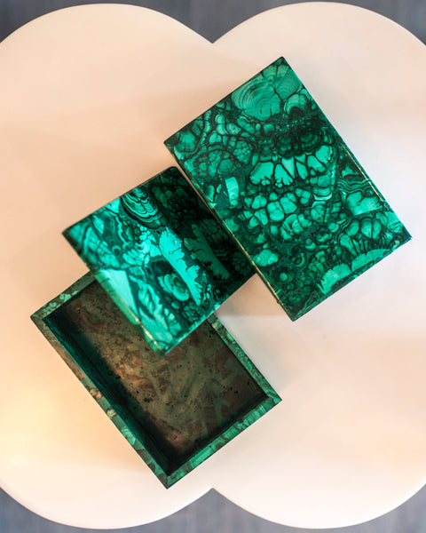 Bring St. Petersburg into your home with one of these Malachite boxes from Paris. The Winter Palace in Russia contains one of the most outstanding displays of this gemstone in a room called The Malachite Room, designed in the 1830’s.