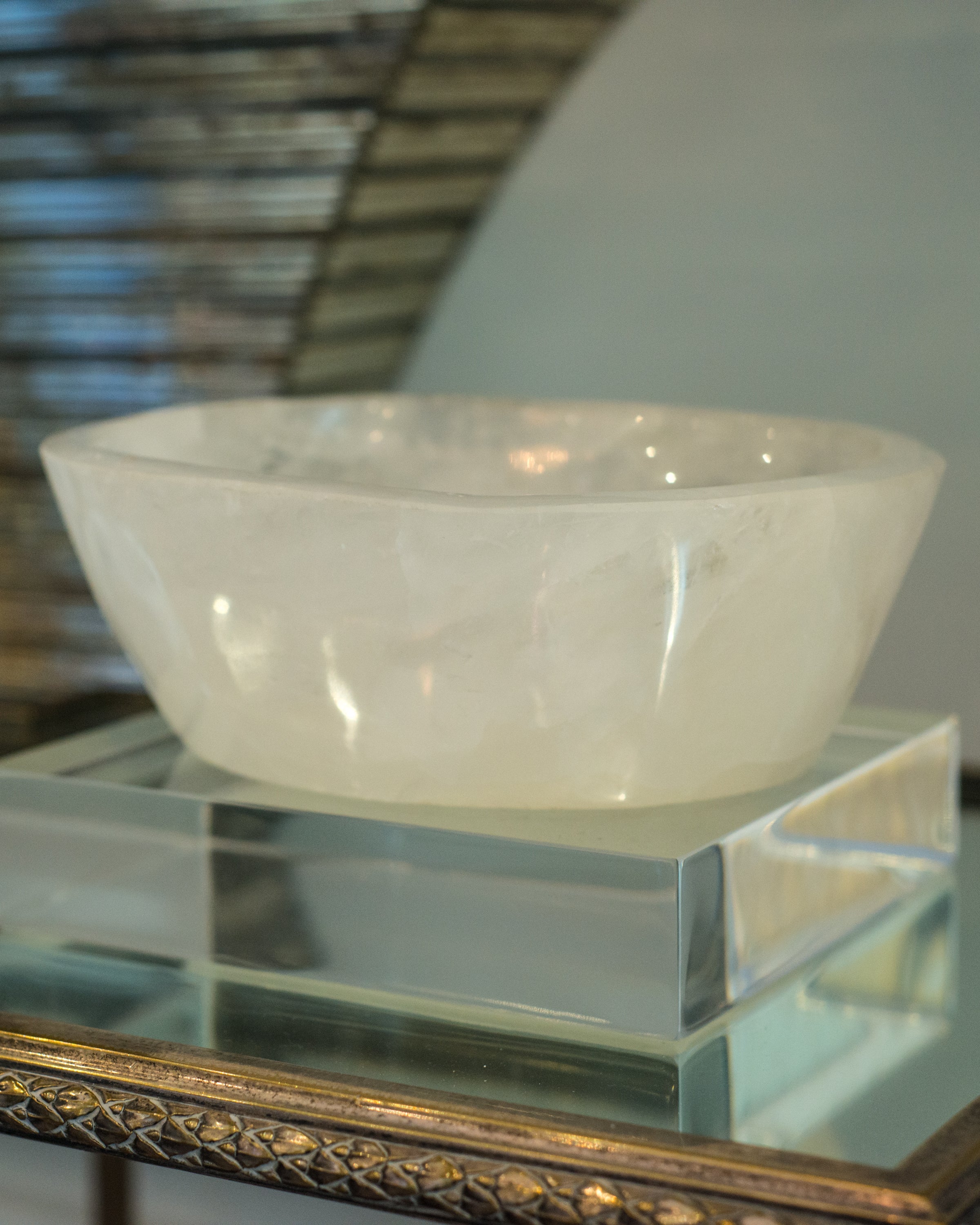 LARGE WHITE ROCK CRYSTAL BOWL