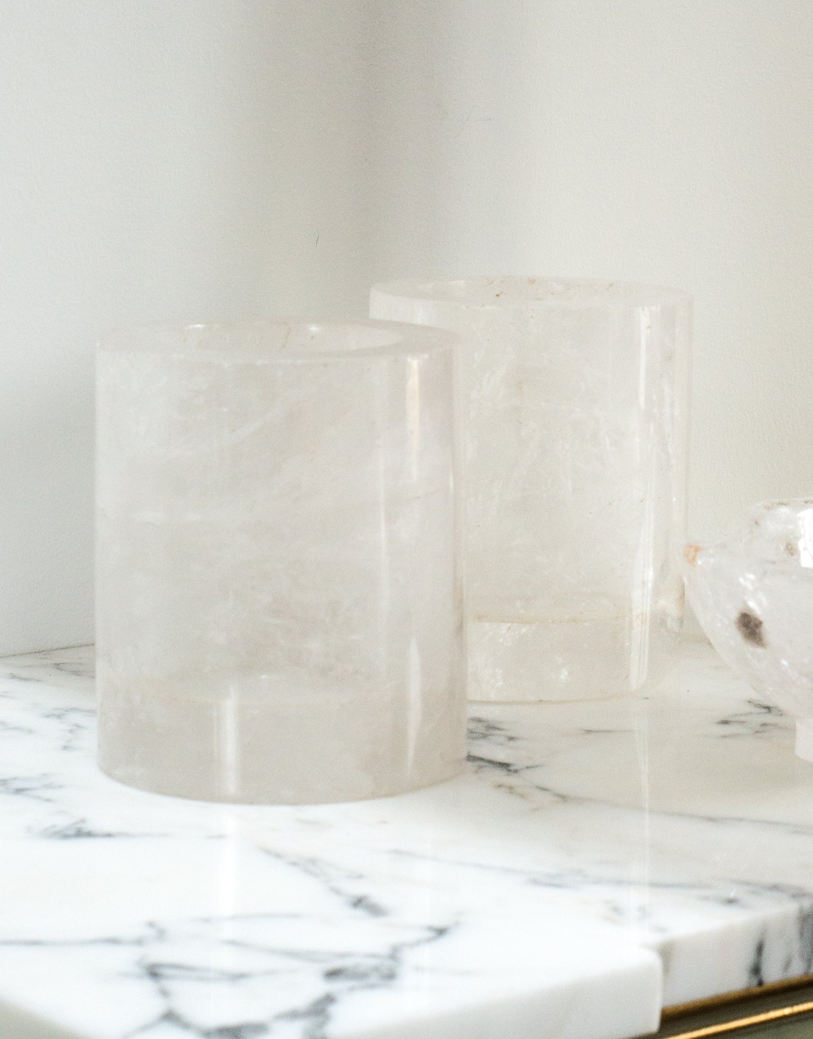 Most votives are poorly constructed. These two thickly cut Rock Crystal contemporary votives are simply, but beautifully made. 