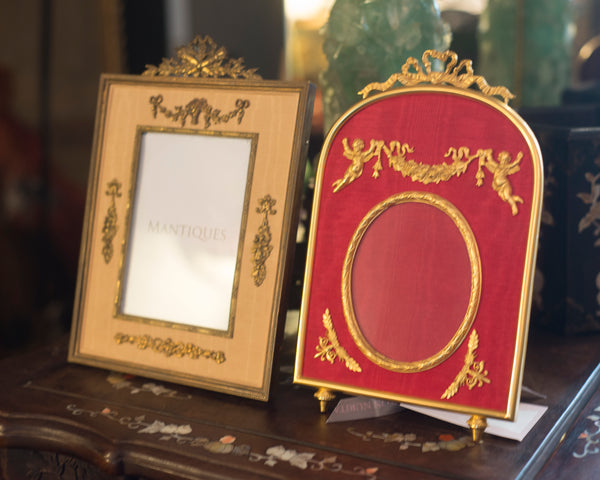CONTEMPORARY LARGE BRONZE & RED SILK FRAME
