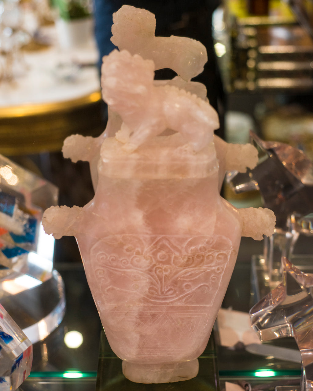 ANTIQUE CHINESE ROSE QUARTZ SNUFF BOX