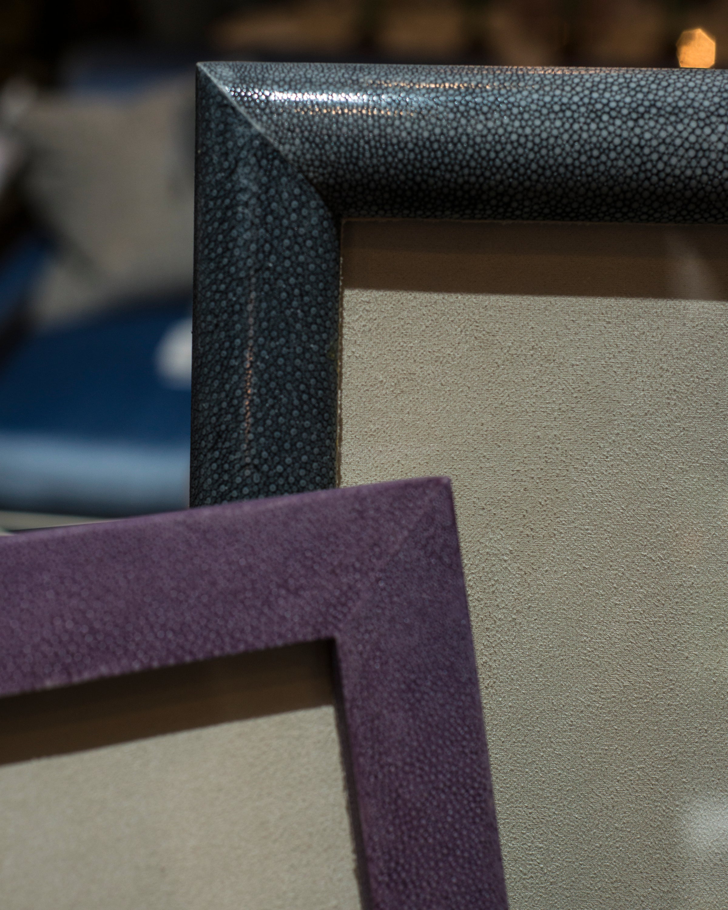 Shagreen covered picture frames detail shot