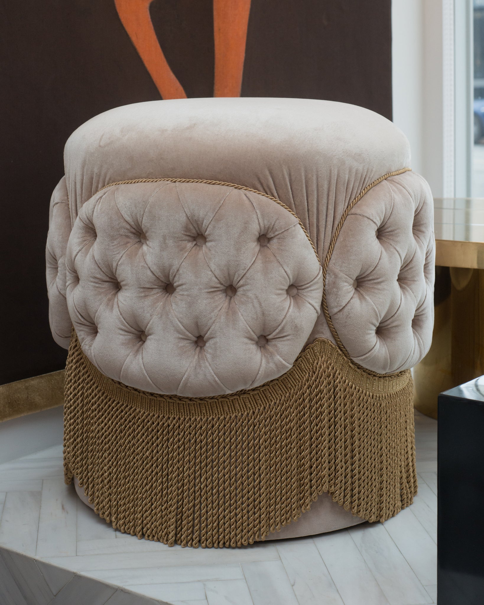 STUDIO MAISON NURITA BESPOKE OTTOMAN UPHOLSTERED IN LAVENDER SILK VELVET