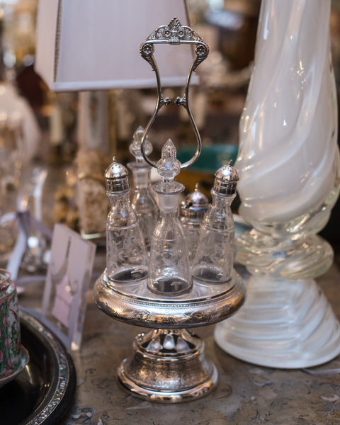 ANTIQUE ENGLISH SILVER PLATE CONDIMENT SET