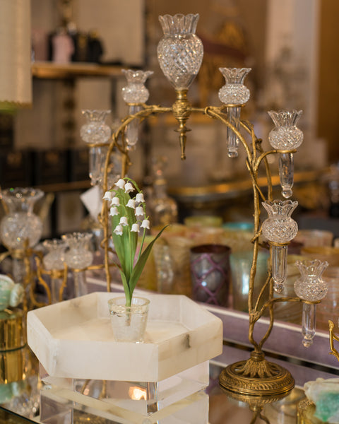 ANTIQUE BACCARAT BRASS & CUT CRYSTAL CENTERPIECE