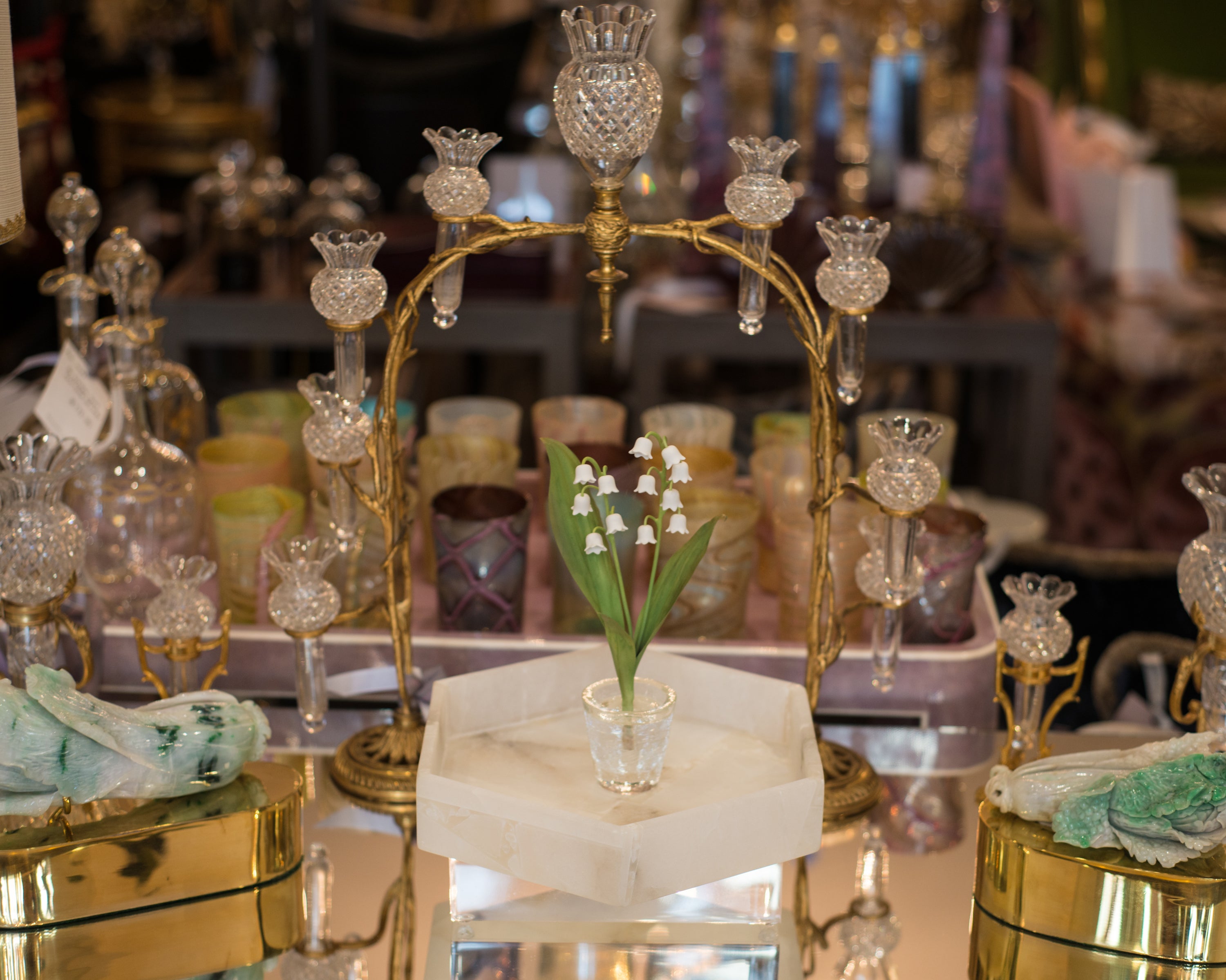 ANTIQUE BACCARAT BRASS & CUT CRYSTAL CENTERPIECE