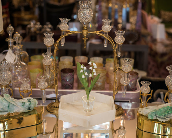 ANTIQUE BACCARAT BRASS & CUT CRYSTAL CENTERPIECE