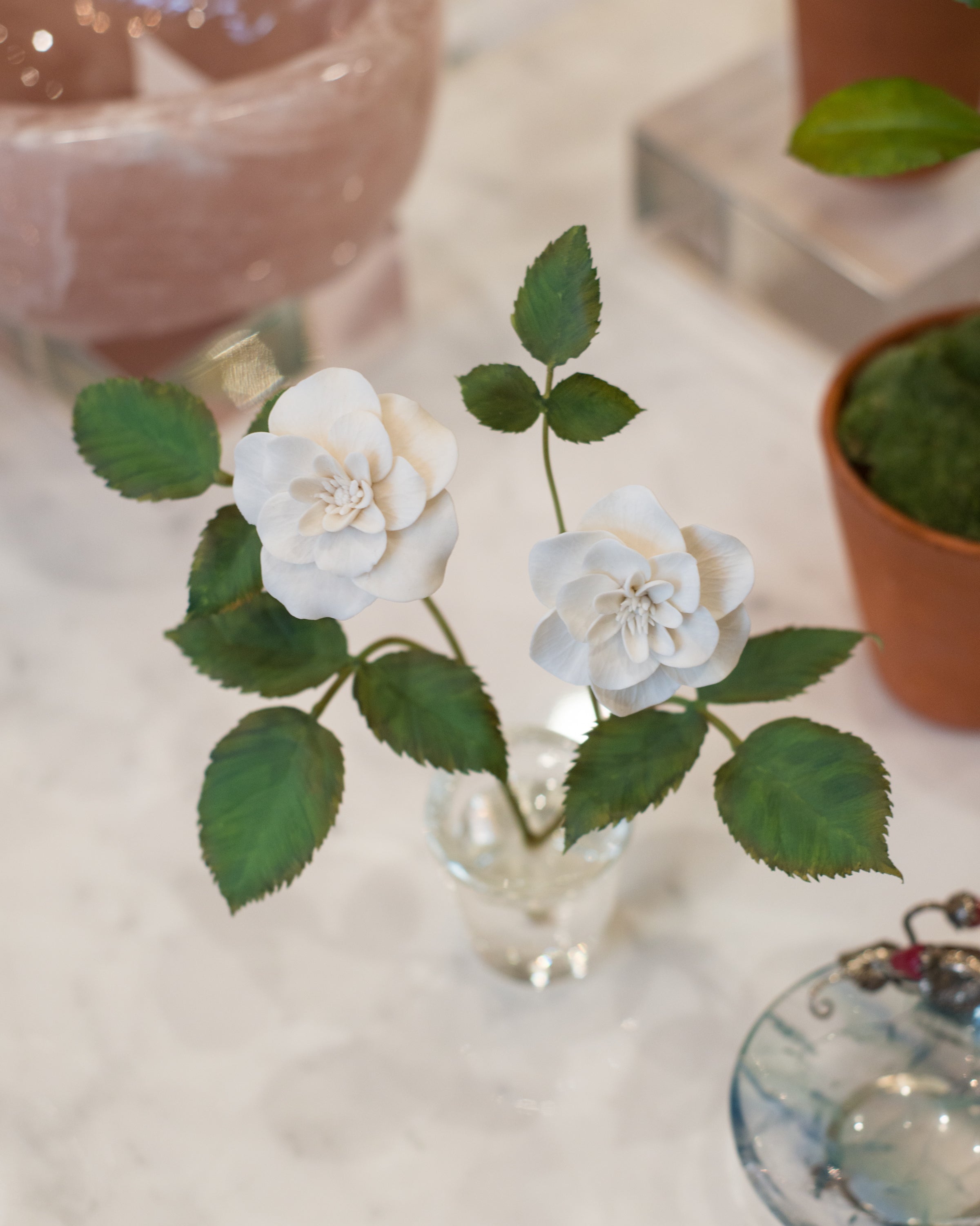 SMALL WHITE PORCELAIN ROSEBUSH