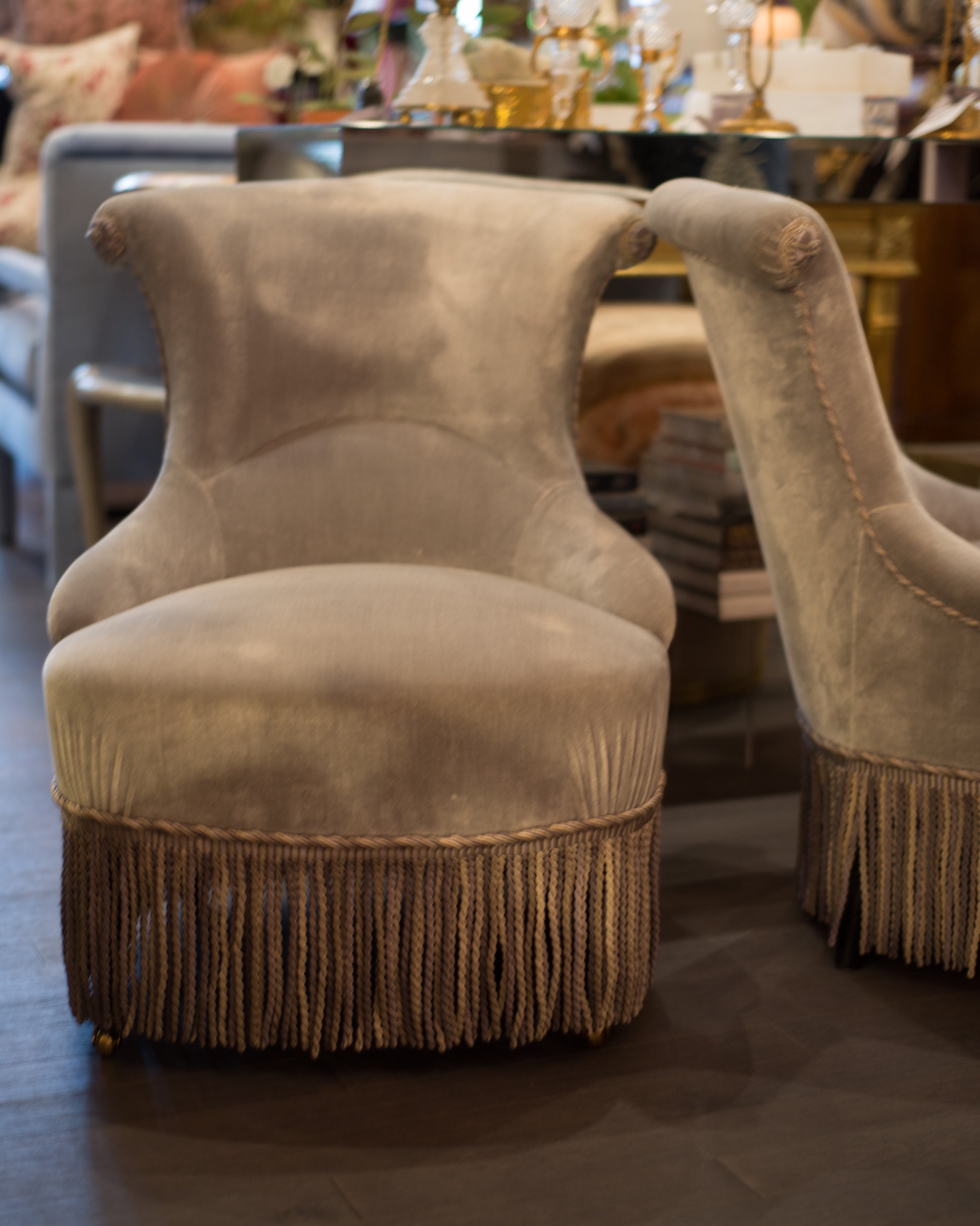 ANTIQUE NAPOLEON III REUPHOLSTERED SLIPPER CHAIR