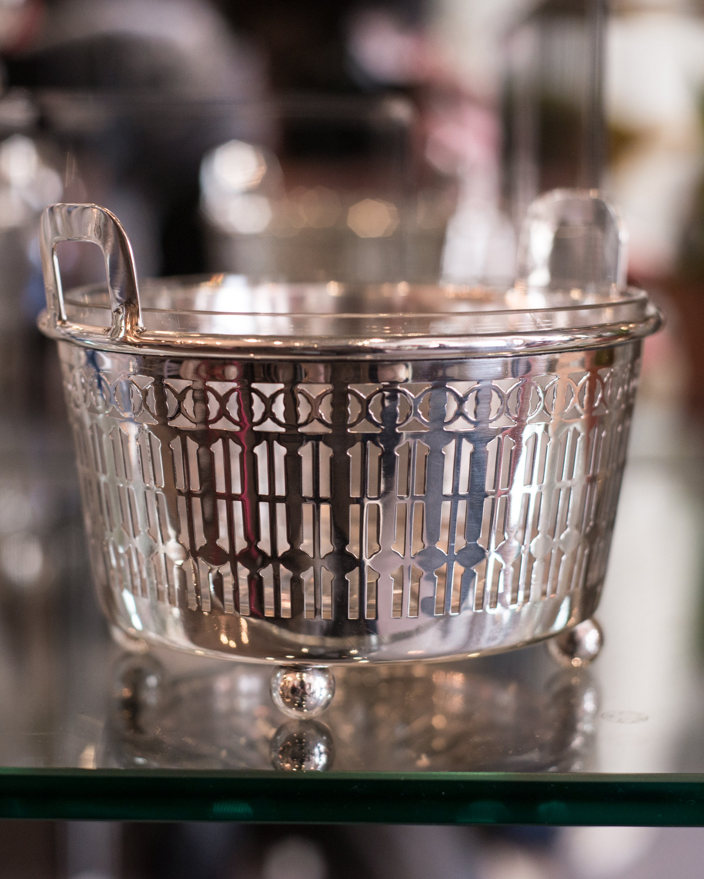 MID-CENTURY STERLING SILVER & CRYSTAL ICE BUCKET