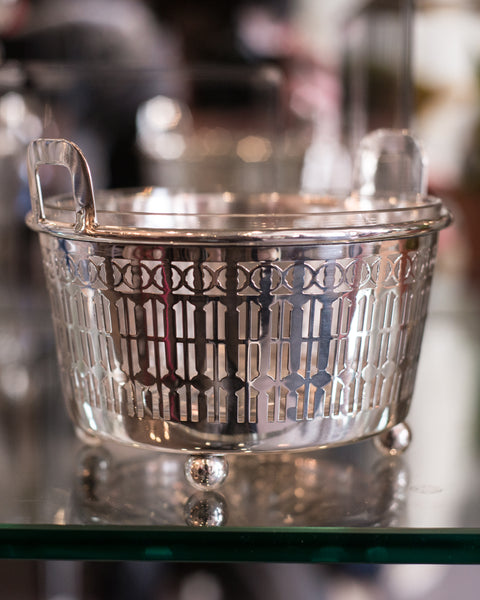 MID-CENTURY STERLING SILVER & CRYSTAL ICE BUCKET