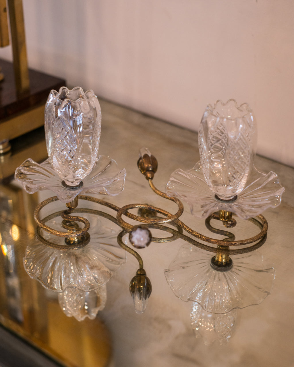 ANTIQUE FRENCH CRYSTAL & BRONZE DOUBLE VASE