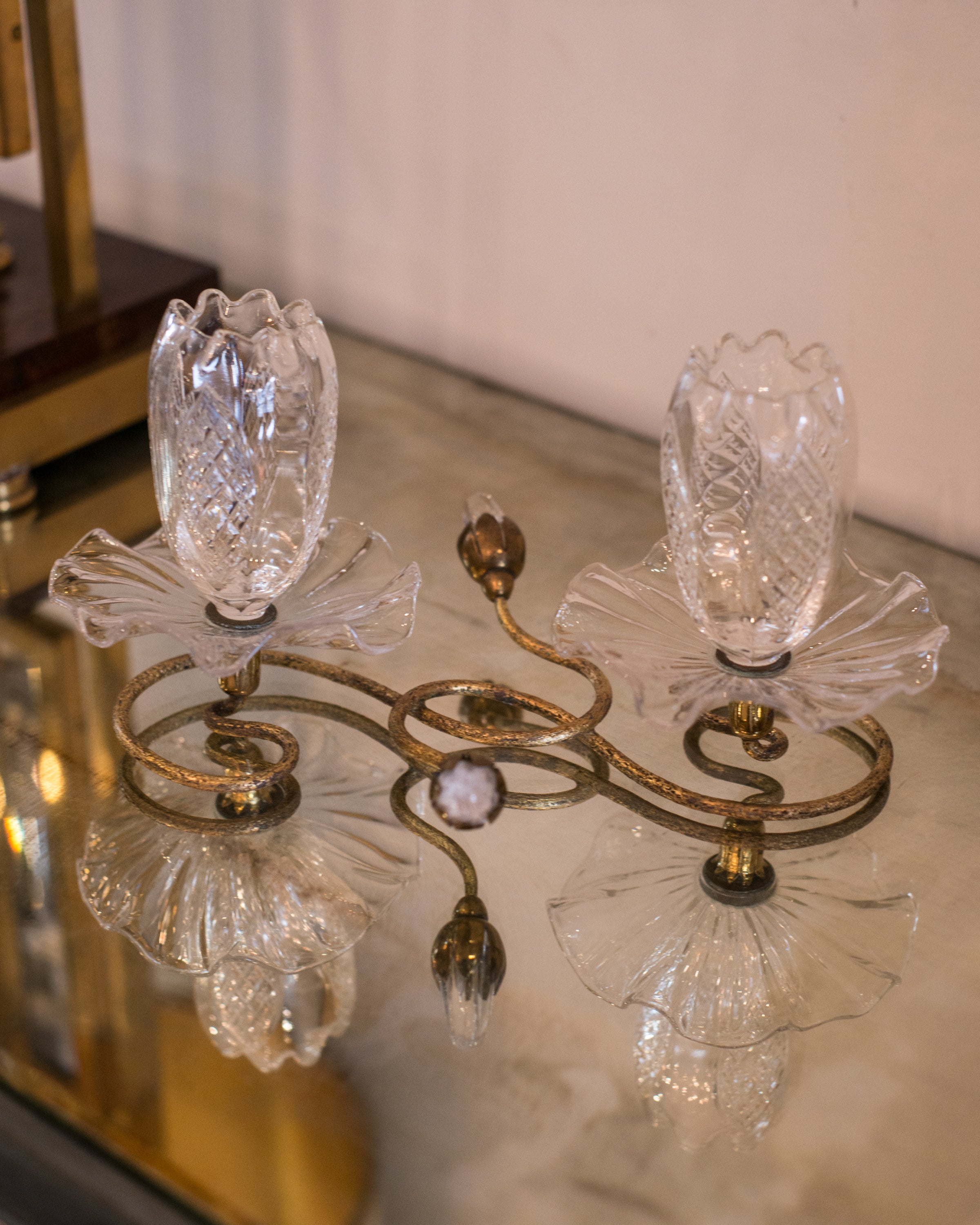 ANTIQUE FRENCH CRYSTAL & BRONZE DOUBLE VASE