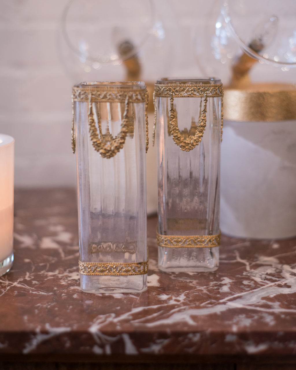 ANTIQUE FRENCH PAIR OF GILT VASES WITH ORMOLU