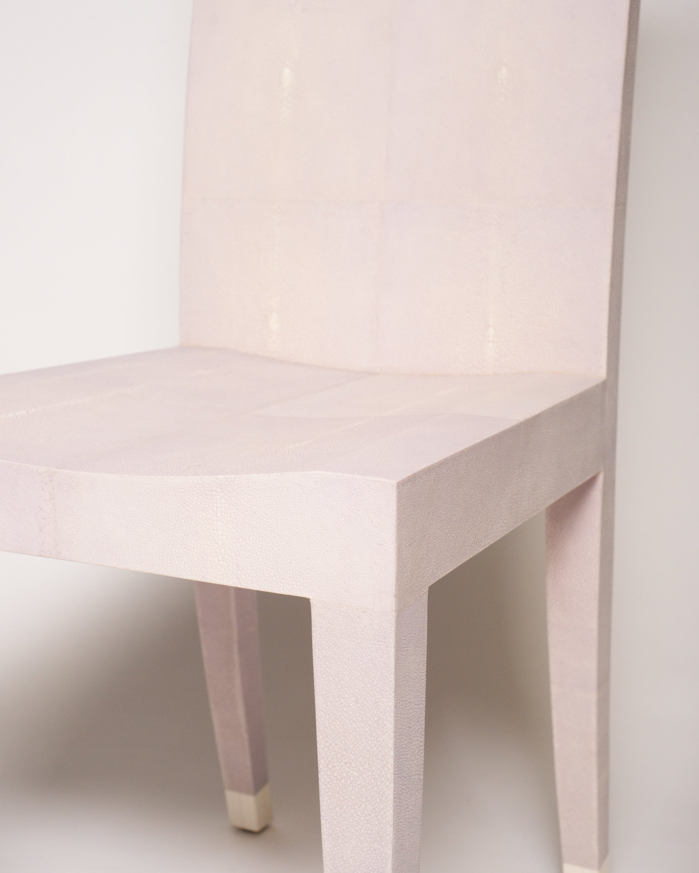 This Shagreen Chair was designed by Nurit for her own personal office. The refined tapered leg is capped with a bone toe. Working with the vendor in Asia, Nurit selected this particular shade of pale lavender. This elegant yet modern chair is well suited for a bathroom, a woman’s vanity or a desk. Maison Nurita invites you to take a seat.