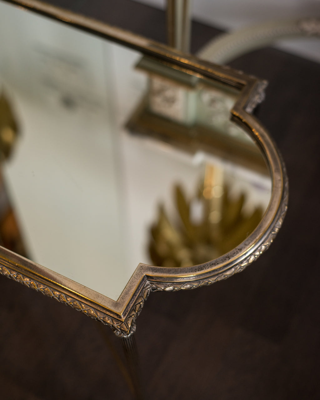 ANTIQUE FRENCH SILVER CHRISTOFLE TABLE WITH MIRRORED TOP