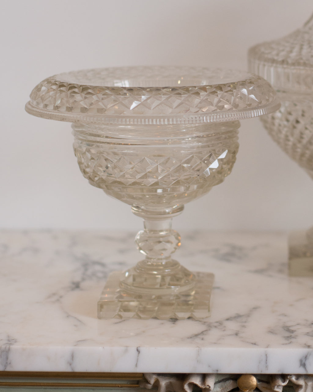 ANTIQUE IRISH CUT CRYSTAL BOWL WITH ROLLED EDGE