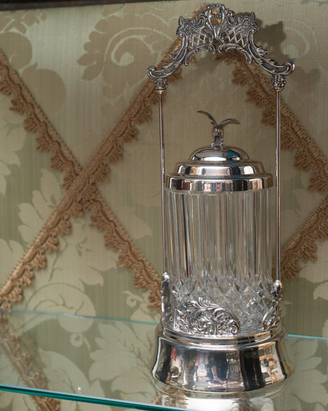 ANTIQUE CRYSTAL & SILVER PLATE PICKLE JAR
