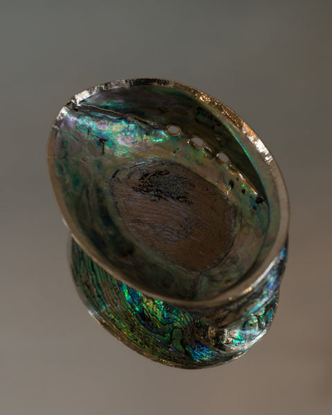 CONTEMPORARY ABALONE SHELL DISH WITH A METAL RIM AND 2 LEGS