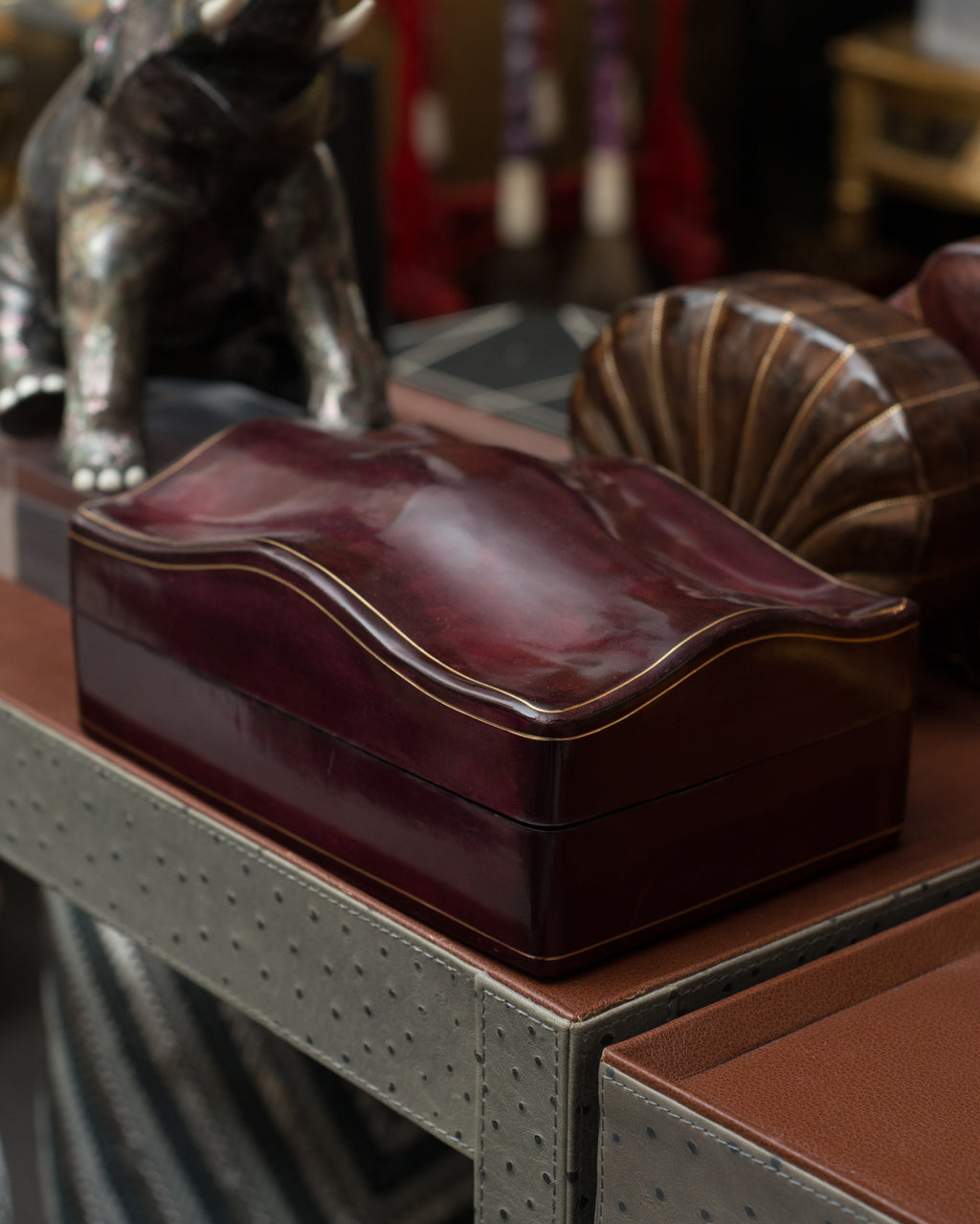 LARGE BURGUNDY LEATHER BOX