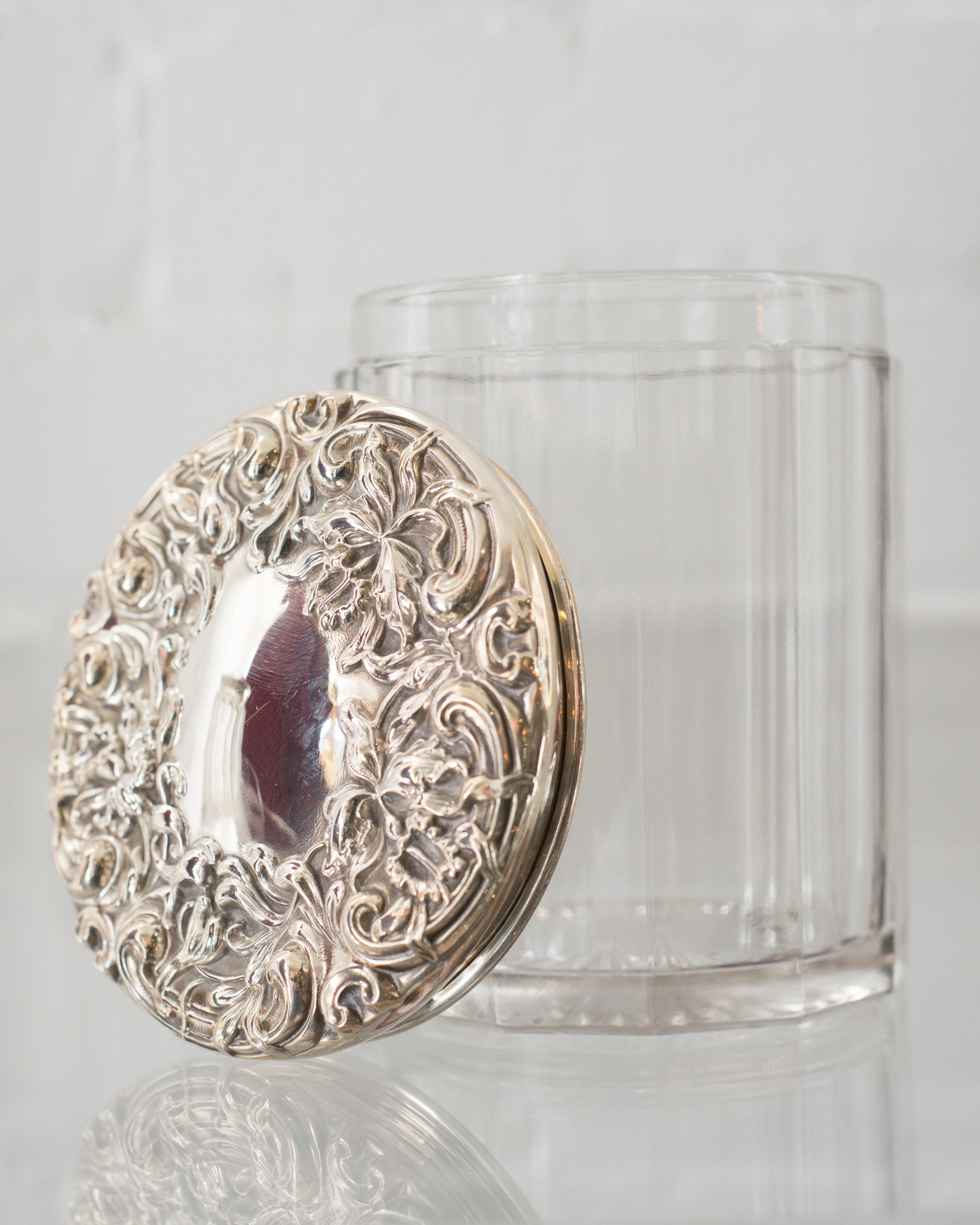 ANTIQUE ENGLISH CRYSTAL & STERLING SILVER CONTAINER/HUMIDOR