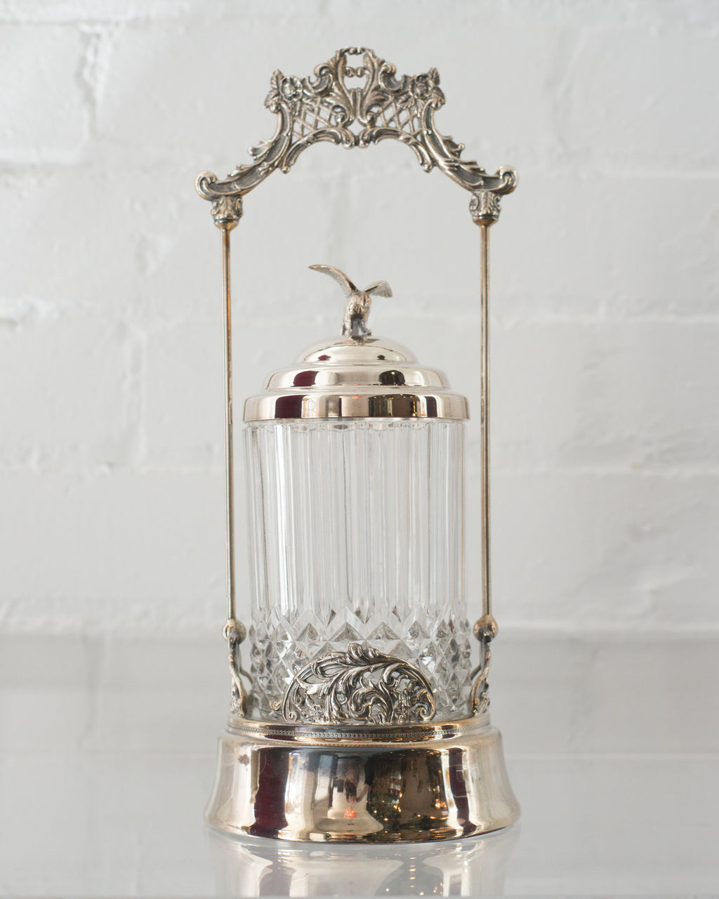 ANTIQUE CRYSTAL & SILVER PLATE PICKLE JAR