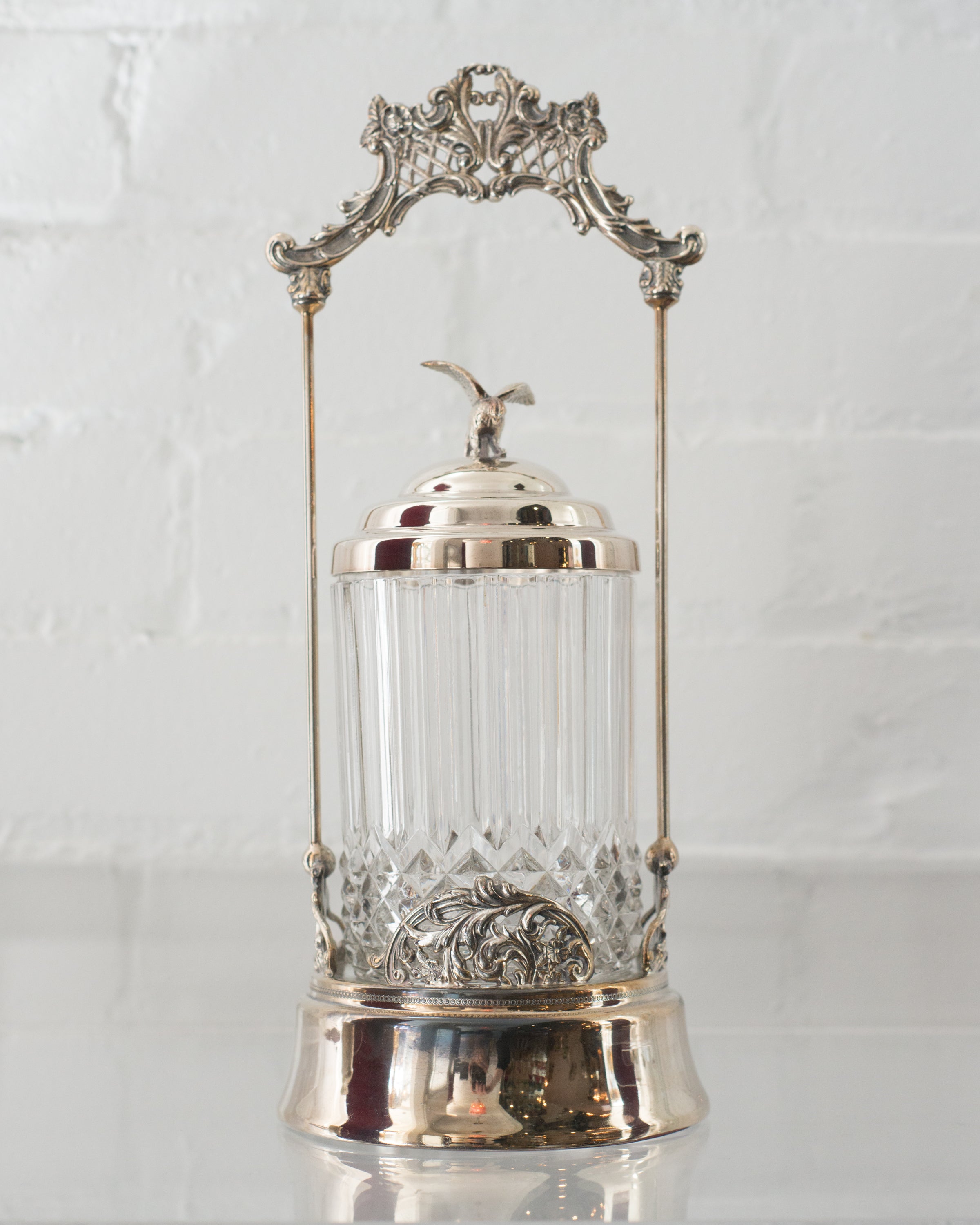 ANTIQUE CRYSTAL & SILVER PLATE PICKLE JAR