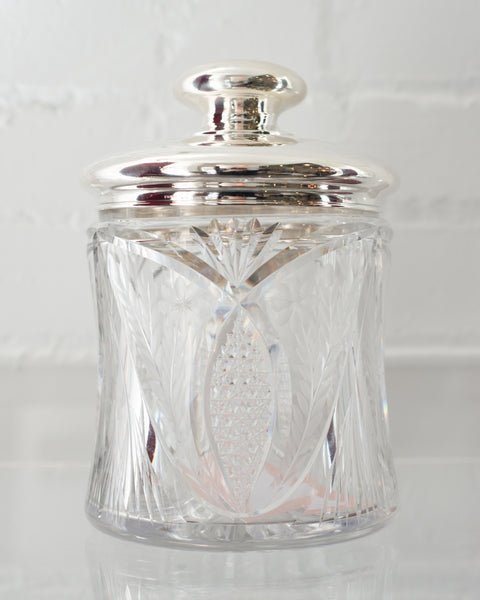 ANTIQUE CRYSTAL & STERLING SILVER ENGLISH COOKIE JAR