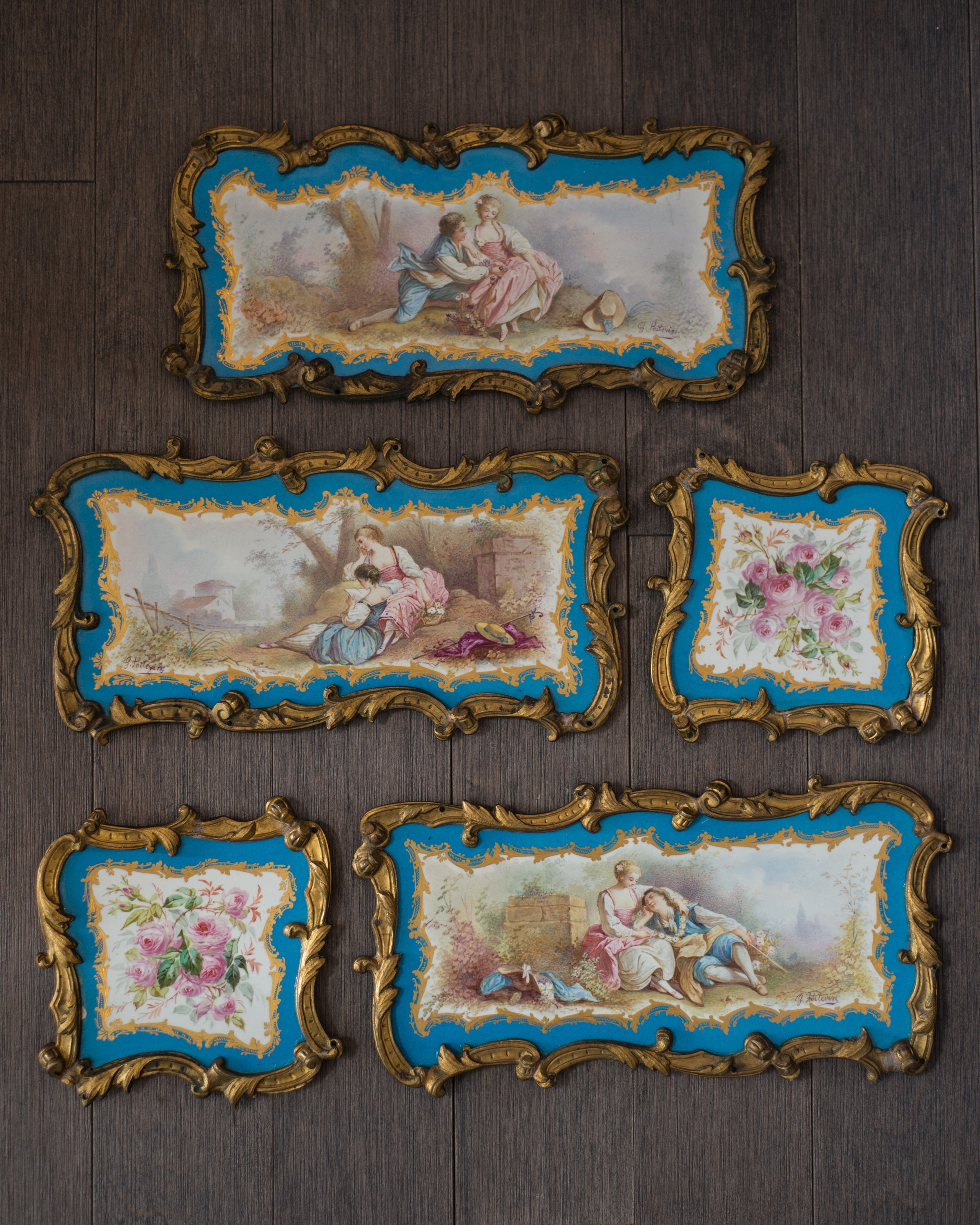 ANTIQUE SET OF 5 SÈVRES PORCELAIN AND BRONZE PLAQUES