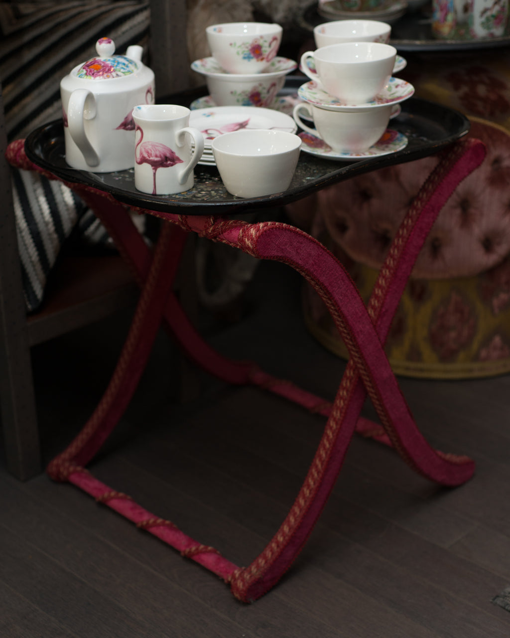 CONTEMPORARY RED VELVET FOLDING TABLE, ROME