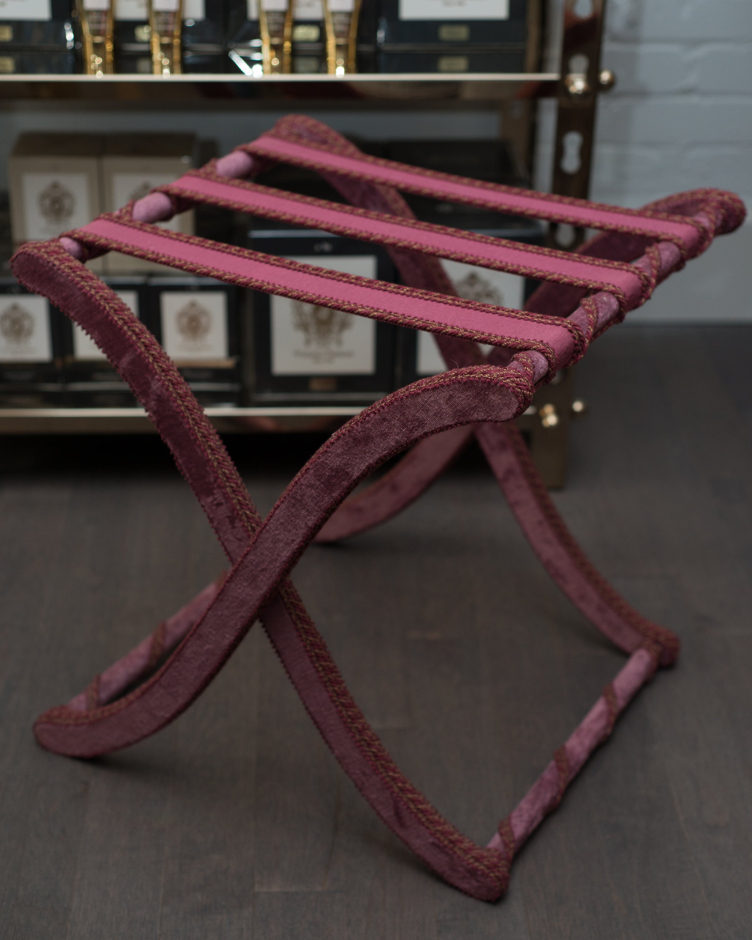 CONTEMPORARY BURGUNDY VELVET FOLDING TABLE, ROME