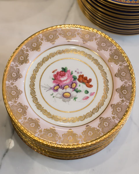 ANTIQUE SET OF 15 PARAGON PINK & GOLD DESSERT PLATES